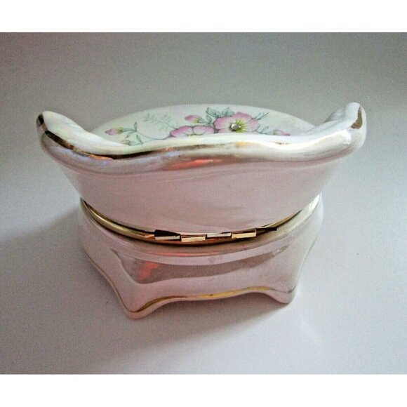 VTG Sofa Shaped Trinket Jewelry Box Capodimonte Pink Floral Gold Hinged Italy - Picture 6 of 9